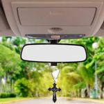 M Men Style Religious Lord Jesus Crucifix Christian Cross Grey Metal Stainless Steel Car Rearview Mirror Hanging Ornament/Interior Wall Hanging Showpiece for Good Luck/Gifting