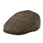 FEINION Men's Wool Tweed Newsboy Ivy Cap Gatsby Golf Flat Hat, Plaid Khaki, 7 3/4