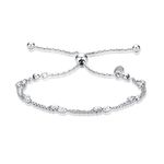 Diamond Treats 925 Sterling Silver Bracelet for Women and Teen Girls, Ladies Silver Bracelets with Diamond Cut Oval Beads, Double Chain Bracelet for Women, Silver Jewellery Gift for Women.