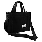 Klfoho Corduroy Tote Bags for Women Small Satchel Bag Stylish Tote Handbag Large Capacity Shoulder Travel Bag Mini Satchel Strap Purse (Black)