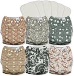 Mama Koala 3.0 Pocket Cloth Diapers for Babies with AWJ Lining, 6 Pack with 6 5-Layer Natural Cloth Diaper Inserts - Reusable and Washable Pocket Diapers(A-Calm Spring)