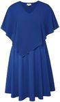 KIMCURVY Women's Large Size Chiffon Cape A-Line Cocktail Dress with Overlay Knee-Length Evening Dress, Royal, 22 Plus