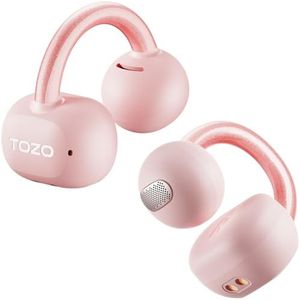 TOZO New OpenEarRing True Open Ear Headphones, Lightweight Comfort Open Ear Clip Wireless Earbuds, 40H Play Bluetooth 5.4 Headphones with Smart Digital Display Design Fit Sports Running, Workout Pink