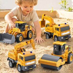 KukuFun 4-Pack Construction Vehicle Toy Trucks for Kids Toddlers Boys 1-3 3-5 4-7, Sand Trucks for Sandbox with Excavator, Construction Truck Toy Birthday Gifts Toys for 4-8 Year Old Boys Girls