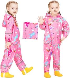 Baogaier Fille Imperméable à Capuche Combinaison, Manteau de Pluie Dessin Animé Mignon Cape Pluie Enfant Léger Bande Réfléchissante Rain Poncho, Imprimé Licorne Rose Pour 5-7 Ans