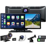 HOTPEAK 9.26'' Carplay Screen for Car with 2.5K Dash Cam,1080p Backup Camera, Portable Wireless CarPlay Android Auto Screen with Mirror Link, GPS Navigation, Voice Assistant, Loop Recording, FM, AUX