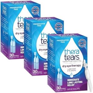 TheraTears Dry Eye Therapy Lubricating Eye Drops for Dry Eyes, Preservative Free eye drops, 30 Single-Use Vials (Pack of 3)