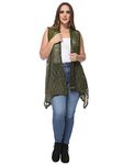 Anna-Kaci Women's Plus Size Summer Open Front Hippie Crochet Bikini Cover Up Sleeveless Draped Shawl Cardigan Vest, Olive Green, Large/X-Large