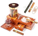 KING'S PALACE Cigar Humidor And Cigar Ashtray Set With Coasters,Humidifier,Hygrometer,Cigar Cutter,Drawer, Acrylic Cigar Jar,Wooden Tray,Removable Ashtray,Cigar Gift Set And Cigar Lover'S Must-Have