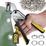 Preciva Grommet Tool Kit of 3/8 Inch, Portable Handheld Hole Punch Pliers (10mm) Grommet Kit, Hand Press Machine Manual Puncher with 500pcs Silver Grommets