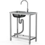 Stainless Steel Sink Freestanding Sink Unit Commercial Square Sink, Stainless Steel Single Bowl Station Utility Sink with Tap for Outdoor Garden Kitchen Bar Restaurant (75 * 40 * 82CM)