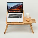 Laptop Desk Bamboo Foldable Adjustable Laptop Table with USB Cooling Fan,Multi-Functional Portable Laptop Bed Tray Table Notebook Stand Reading Holder with Storage Drawer for Reading, Writing, Eating