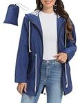 UMIPUBO Womens Waterproof Jacket Lightweight Long Rain Jacket Packable Raincoat Hooded Breathable Functional Windproof Windbreaker with Pocket for Outdoor Hiking Running Camping (Navy, XL)