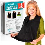 Vive Adult Bibs for Women, Men (3-pack) - Adjustable Bibs for Elderly Senior - Premium Waterproof Bib for Eating - Machine Washable, Clothing Protector With Cumb Catcher, Folding Pocket (Black)