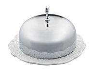 Alessi "Dressed" Butter Dish in Porcelain with Lid in 18/10 Stainless Steel Mirror Polished, White