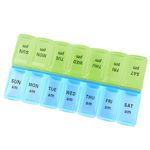 ChioSun Weekly Pill Box Organiser, 7 Day 2 Times Medicine Box, Portable 7 Day Medicine Organiser with AM & PM Compartments, BPA Free Medicine Organizer, Travel Pill Organizer (Green+Blue)