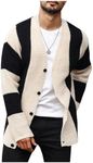 GORGLITTER Men's Striped Oversized Knit Sweater Open Front Cardigan Sweaters Black and White Large