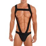 iiniim Mens Adjustable Elastic Halter Full Body Chest Harness Belt Gay Interest Buckles Clubwear Black M