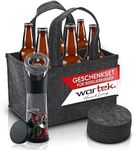 wortek Gift Set Men's Gifts - Men's Handbag Beer Made of Felt with 6 Compartments - Bottle Opener with Collection Container - Coaster Glasses Set of 8 - Funny Gifts for Men and Beer Lovers