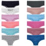 GAREDOB Lace Hipster Panties for Women Pack 8, Sexy Breathable Briefs Seamless Bikini Multipack Assorted Colors