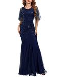 PrettyGuide Women's Evening Dress 1920s Sequin Mermaid Hem Maxi Long Formal Ball Gown, Navy Blue, 8-10.