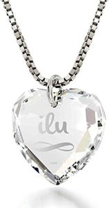 ILU Infinity Pendant Tiny I Love You Heart Necklace Silvery Inscribed on Heart-Shaped Cubic Zirconia Loving Charm for Women, 18" 925 Sterling Silver Chain, Gemstone, Cubic Zirconia