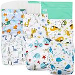 Leekalos Cloth Diapers Reusable for Boys and Girls, Baby Diaper Cloth with Bamboo Inserts & Wet Bag (Undersea)