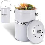 Whole Housewares Stainless Steel Kitchen Counter Compost Bin with Lid - Charcoal Filter Kitchen Countertop Composting Bin - Recycle Bins for Kitchen Scraps and Food Waste - Capacity of 1.95 Gallons