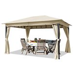 Garden pavilion 3x4 m approx. 180g/m² waterproof tarpaulin gazebo, 4-sided garden tent champagne colours Party tent