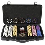 display4top Clay Poker Chips Set for Texas Holdem,Poker Chips with Denominations,Features a high-end Carrying case with Leather Interior Design and German Polycarbonate Shell(300pcs - 13.5g)