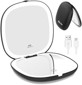 WOBSION Rechargeable Lighted Travel Makeup Mirror,1x/10x Compact Magnifying Mirror with Lights,Portable for Bag,4inch,Gift,Black