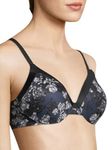 Maidenform Women's Comfort Devotion Bra, Full Coverage Underwire Bra, Cushionwire T-Shirt Bra, Black and Navy Blossoms Print, 40B