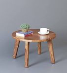 ONIJA Solid Wood Round Coffee Table in Rustic Teak Finish | Center Table for Living Room | Bedroom | Hall | Laugh | Hotel