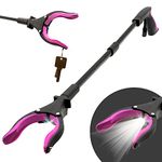 Grabber Reacher Tool-Long 32 Inch (Pink) Aluminum Foldable Pick Up Stick-Strong Grip Shelves LED Light Magnetic Tip, Lightweight Trash Picker Claw Reacher Grabber Tool for Elderly - by Luxet