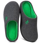 VeraCosy Men's Two-tone Slippers Comfy Breathable Memory Foam Non-slip Indoor House Shoes (Green, 11-12 US)