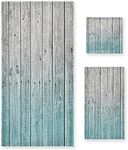 Rustic Teal Gray Wooden Bath Towel Set Luxury Decorative Set of 3, 1 Bath Towel 1 Hand Towel 1 Washcloth Soft Multipurpose for for Bathroom Hotel Gym Yoga Spa