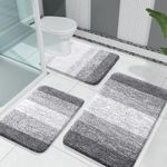 OLANLY Bathroom Rugs Sets 3 Piece, Soft Absorbent Microfiber Bath Rugs and U-Shaped Contour Toilet Rug Area Rug Set, Non-Slip Bath Carpet, Home Decor Accessories, Bath Mat Set for Bathroom, Grey