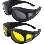 Global Vision 2 Pairs Outfitter Anti-fog Safety Fit Over Glasses Motorcycle Riding Sunglasses w/Clear and Yellow Lens