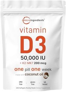 MICROINGREDIENTS Vitamin D3 50,000 IU Plus K2 (MK-7) 200 mcg, 240 Virgin Coconut Oil Softgels | 2 in 1 Vitamins D & K Complex Supports Calcium Absorption, Bone, Immune, Heart Health Easy to Swallow