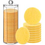 120 Pcs Compressed Facial Sponges Natural Face Exfoliator Disposable Face Sponges for Cleansing Round Soft Facial Scrubber Pads with Storage Container for Makeup Removal Esthetician Supplies Travel