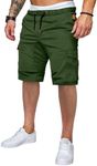 JMIERR Mens Casual Cargo Shorts Cotton Drawstring Stretch Summer Beach Shorts Green Twill Chino Short with Pockets Elastic Waist,S