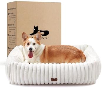 Warmrest Washable Dog Bed for Small Medium Dogs - Rectangle Orthopedic Corduroy Fleece Pet Bed with Removable Cover and Nonskid Bottom, Calming Puppy Bed Soft Pet Sofa, Cream(30x24x8inchs)