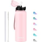 GOPPUS 1.2L/40oz Stainless Water Bottle with Straw Large Thermal Bottle 1200ml Flip Top Metal Bottles Cold Drink Leakproof Flask Big Drinks Bottles Double Walled Insulated Bottle Travel Water Bottle