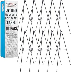 U.S. Art Supply 66" High Showroom Black Aluminum Display Easel and Presentation Stand (Pack of 10) - Large Adjustable Height Portable Floor and Tabletop Tripod, Holds 25 lbs, Paintings, Signs, Posters