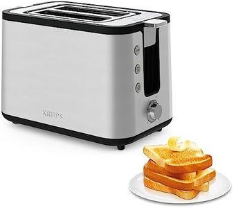 Krups KH442D Control Line Premium Toaster, Edelstahl, 2 kurze Schlitze für 2 Scheiben, Brötchenaufsatz, 6 Bräunungsgrade, 850 W, 23.6 x 32.4 x 20.2 cm, Silber/ Schwarz