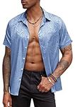 COOFANDY Mens Summer Hawaii Shirts Short Sleeve Like Silk Satin Jacquard Shirt Casual Button Down Beach Shirts