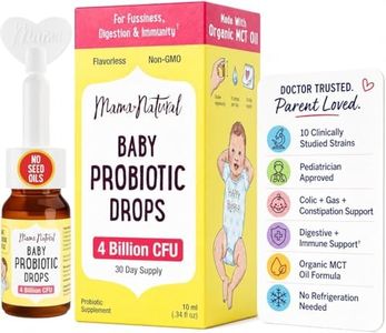Mama Natural Baby Probiotic Drops (0.28 Fl Oz) | 4 Billion CFU Pediatrician-Tested Infant Probiotic Helps with Colic Relief for Newborns & Constipation Ease for Infants - Unflavored Baby Gas Drops