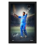 Ritwika's Painting of Cricketer Sachin Tendulkar Sports Poster Frame - Original Vector Artwork in Blue Color | Perfect For Home Decor And Gift | Size 9.5 x 13.5 Inch - Set of 1