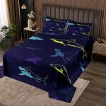 Erosebridal Shark Coverlet Set, Cartoon Shark Bedspread Quilt Set Sea Animal Bedspread for Kids Girls Boys, Soft Microfiber Decorative 3 Pieces Queen Size, Dark Navy Quilted