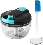 STAWINM Multi-Function Manual Food Chopper, 520ml Pull String to Slice Vegetables, Kitchen Hand Food Shredder with 3 Stainless Steel Blades and Squeegee for Vegetables, Fruits, Meat (520ml Blue)